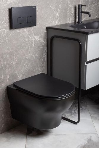 Унитаз подвесной Boheme Fiore 978-SET-B цвет черный с сиденьем микролифт безободковый смыв торнадо - фото 2