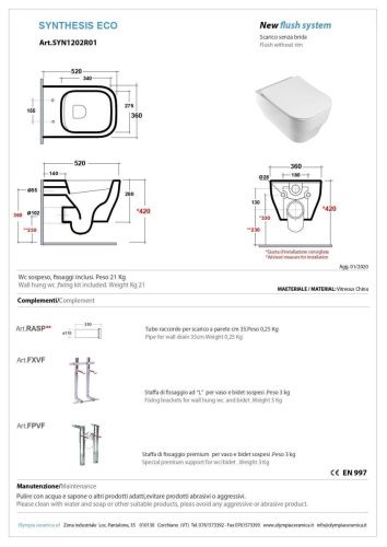 Чаша унитаза подвесная Olympia Sinthesis Eco SYNSETR11 цвет белый без сиденья безободковая - фото 2