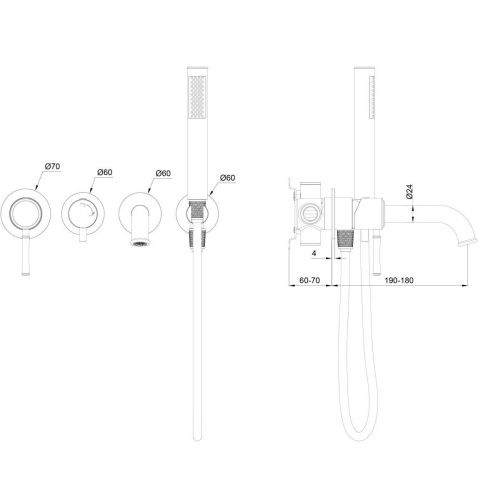 Смеситель для ванны и душа Wonzon & Woghand TOR WW-88889073-RG встраиваемый в стену розовое золото - фото 2