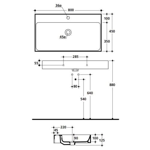 Раковина из сантехнического фарфора Kerasan Cento 353301*1 80х50 подвесная цвет белый 1 отверстие под смеситель - фото 2