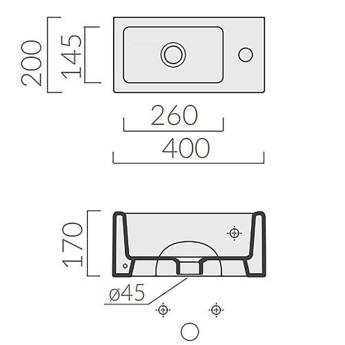 Раковина из сантехнического фарфора Galassia Plus Design 6030M 50х20 накладная цвет белый 1 отверстие под смеситель - фото 3