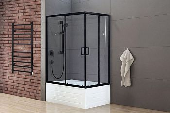 Душевой уголок Royal Bath BP RB8100BP-T-BL-L 100х80 стекло прозрачное профиль черный с поддоном