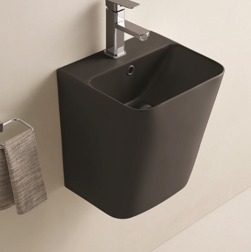 Раковина из сантехнического фаянса CeramaLux 500QMB 40х40 подвесная цвет черный 1 отверстие под смеситель - фото 2