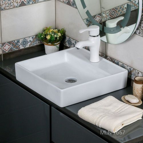 Раковина из сантехнического фарфора Melana 7657-805 40х50 накладная цвет белый 1 отверстие под смеситель - фото 2