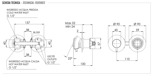 Смеситель для душа Remer Element ET93ZPRP встраиваемый в стену медь - фото 2