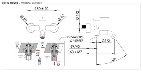 Смеситель для ванны Remer X Style X05 настенный хром - фото 2