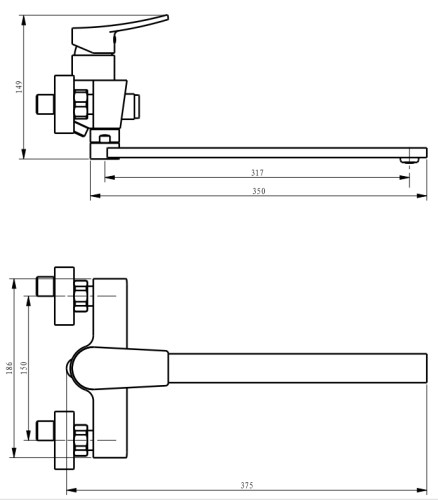 Смеситель для ванны и душа Savol SK-H3002 настенный хром - фото 2