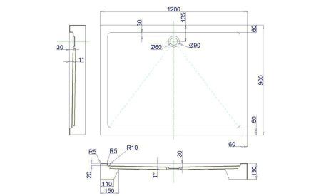Душевой поддон акриловый Royal Bath HP RB9120HP 120х90 белый с ножками