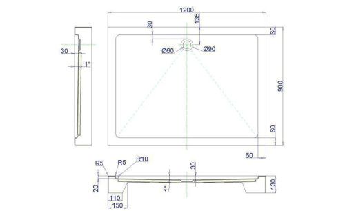 Душевой поддон акриловый Royal Bath HP RB9120HP 120х90 белый с ножками - фото 2