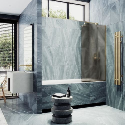 Душевая шторка на ванну Maybah Glass MGV-150-3у 75х140 стекло тонированное профиль золото ориентация универсальная - фото 3