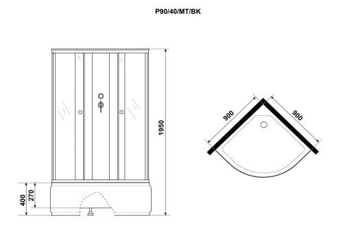 Душевая кабина Niagara Promo P90/40/MT/BK 90х90 четверть круга без крыши ориентация универсальная - фото 4