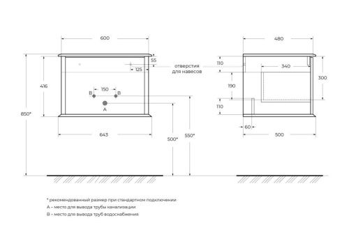 Тумба под раковину Cezares IDRA 55798 60х50 подвесная цвет белый - фото 3