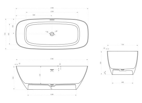 Ванна из искусственного камня Abber Stein AS9612-1.7 170х70 отдельностоящая прямоугольная с ножками - фото 5