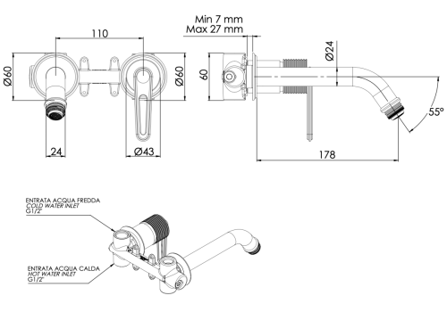 Смеситель для раковины Daniel Brooklyn BY632PCR встраиваемый в стену хром - фото 2