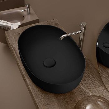 Раковина из сантехнического фарфора Kerasan Nolita 534331 60х40 накладная цвет черный без отверстий под смеситель