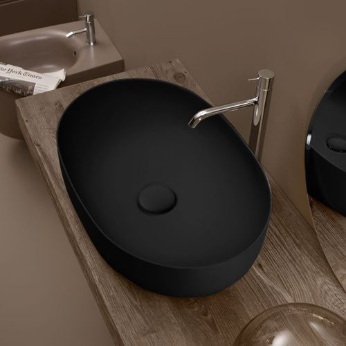 Раковина из сантехнического фарфора Kerasan Nolita 534331 60х40 накладная цвет черный без отверстий под смеситель