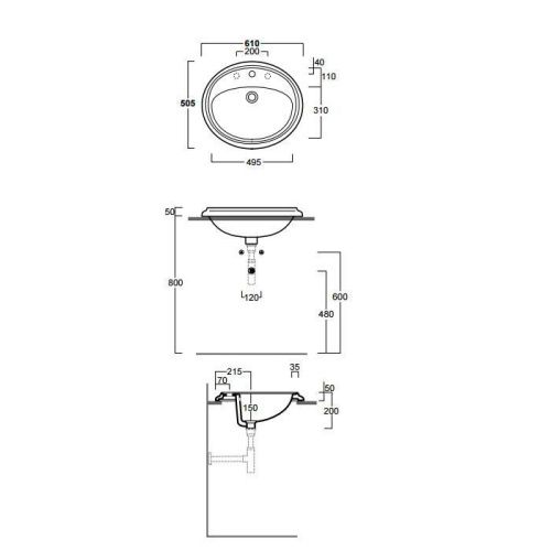 Раковина из сантехнического фаянса Simas Arcade AR859bi*3 60х50 встраиваемая цвет белый 3 отверстия под смеситель - фото 2