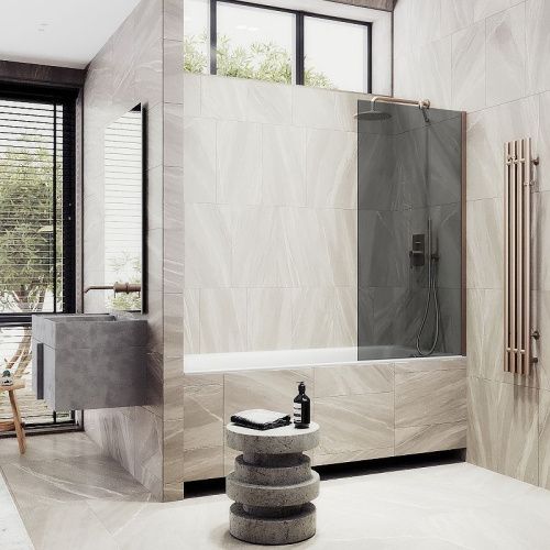 Душевая шторка на ванну Maybah Glass MGV-82-2ш 80х140 стекло тонированное профиль бронза ориентация универсальная - фото 3