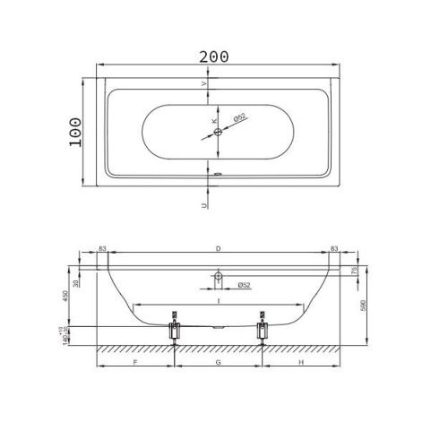 Ванна стальная Bette Free 6832-000 200х100 встраиваемая прямоугольная без ножек - фото 2