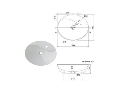 Раковина из сантехнического фаянса Scarabeo Moai 8610 60х50 накладная цвет белый - фото 3