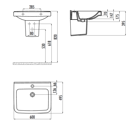 Раковина из сантехнического фарфора Creavit Lara LR060-00CB00E-0000 60х50 подвесная цвет белый 1 отверстие под смеситель - фото 2
