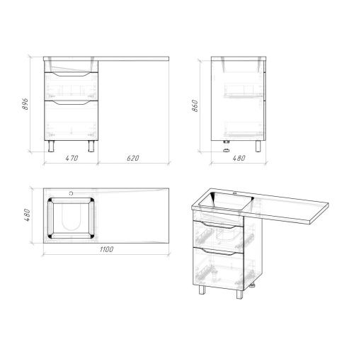 Тумба под раковину Grossman Вилар 125011 50х50 напольная цвет белый - фото 5