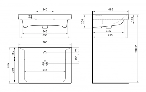 Раковина мебельная керамическая Santek Тигода 70 1.WH30.2.083 70х50 накладная цвет белый 1 отверстие под смеситель - фото 4