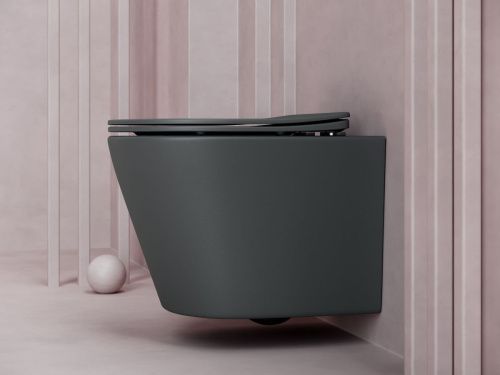 Унитаз подвесной Ceramica Nova BALEARICA CN6000MDH темно-серый с сиденьем микролифт безободковый душевой смыв - фото 3