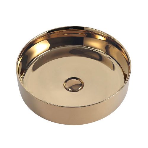 Раковина из сантехнического фаянса Abber BEQUEM AC2109GG 40х40 накладная цвет золото без отверстий под смеситель - фото 3