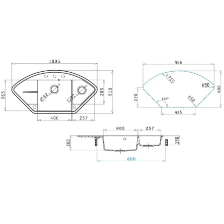 Кухонная мойка Uperwood Quartz Premium UPD-06 3910202121 100х50 цвет бежевый поверхность матовая