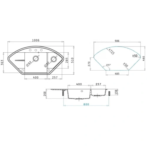Кухонная мойка Uperwood Quartz Premium UPD-06 3910202123 100х50 цвет черный поверхность матовая - фото 5