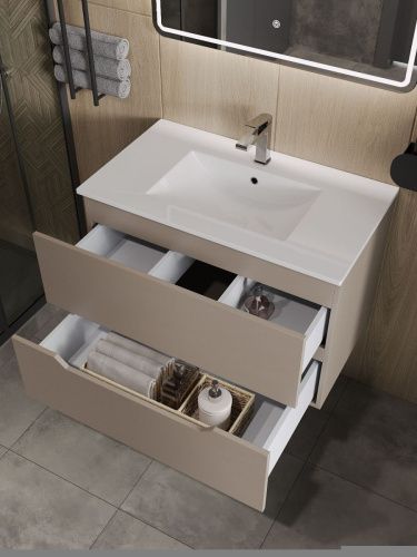 Тумба с раковиной Orange Line Li-70TuL+Ra 70х50 подвесная цвет бежевый - фото 5