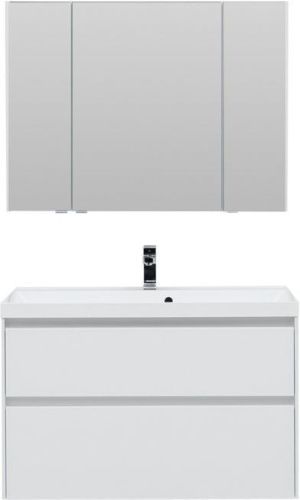 Комплект мебели: тумба с раковиной + зеркало-шкаф Aquanet Гласс 00240468 100х50 напольный цвет белый - фото 3