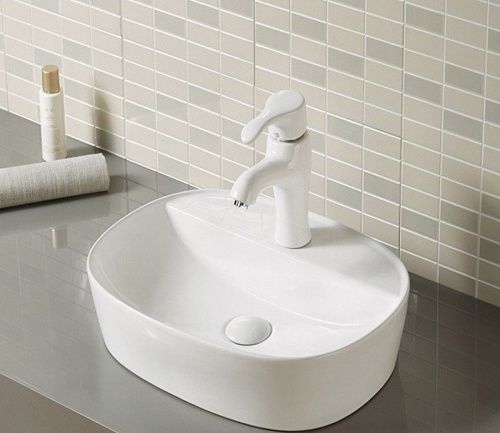 Раковина из сантехнического фаянса CeramaLux D1346 60х40 накладная цвет белый 1 отверстие под смеситель - фото 4