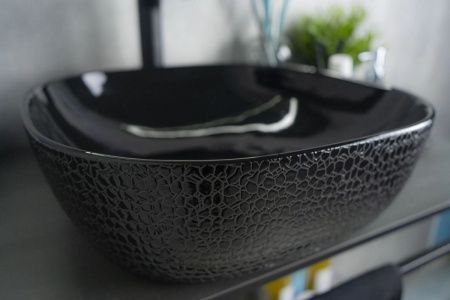 Раковина керамическая Gid 53301 40х40 накладная цвет черный без отверстий под смеситель