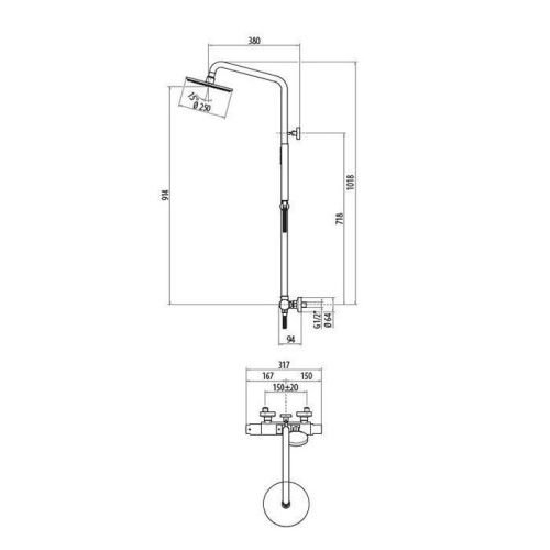 Душевая стойка Gattoni Programma Doccia KIT/TS60NS настенная цвет никель - фото 2