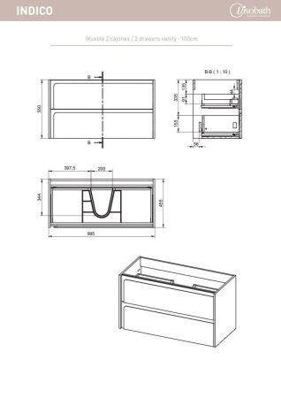 Тумба под раковину Visobath Indico 76819/Cotton-Valenti 100х50 подвесная цвет бежевый