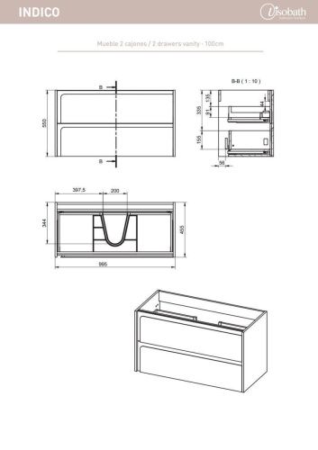 Тумба под раковину Visobath Indico 76819/Cotton-Valenti 100х50 подвесная цвет бежевый - фото 2