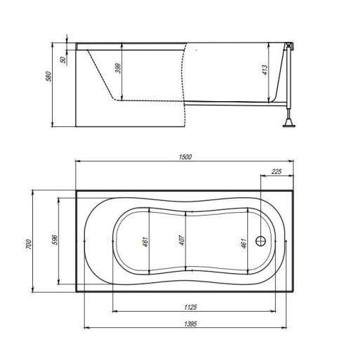 Ванна акриловая гидромассажная Timo INKA INKA1570-KT15-SPV1505-T-CM-FP15S 150х70 пристенная прямоугольная с каркасом - фото 2