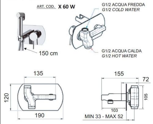 Гигиенический душ со смесителем Remer X60W хром - фото 2