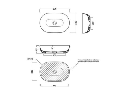 Раковина из сантехнического фаянса Hatria HAPPY HOUR Y8AQ01 60х40 встраиваемая цвет белый - фото 2