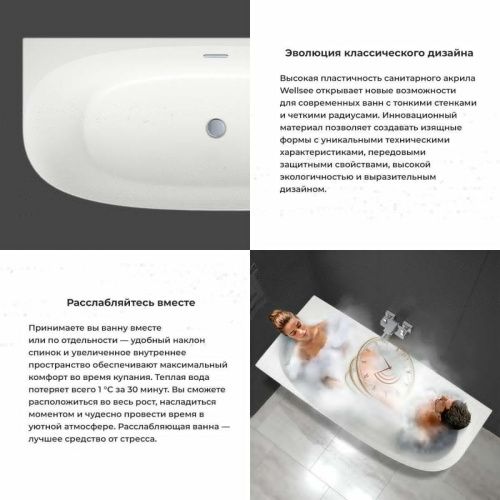 Ванна акриловая Wellsee Belle Spa 2.0 235805000 170х75 пристенная асимметричная с каркасом - фото 5