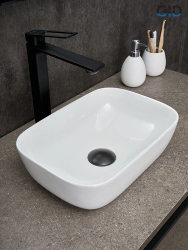 Раковина керамическая Gid Geométrico 51237 40х30 накладная цвет белый без отверстий под смеситель - фото 3