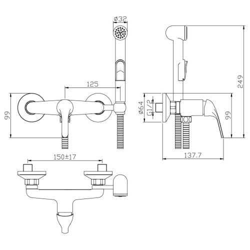 Гигиенический душ со смесителем Rossinka Y Y25-52 хром - фото 3