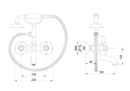 Смеситель для ванны Wonzon & Woghand Retro WW-88639020-BGM настенный серый - фото 2