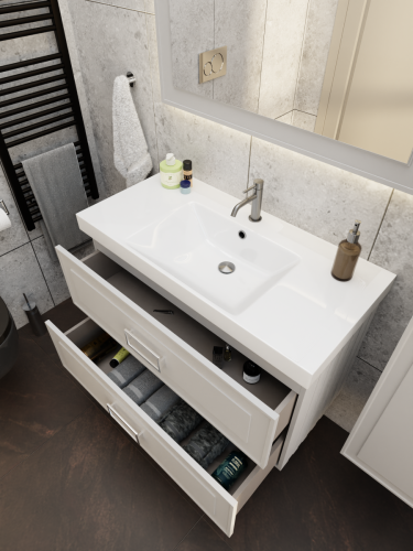 Тумба с раковиной La Fenice Cubo TWIN NFNC-01-CUB-C-100-2-2-100 100х50 подвесная цвет бежевый - фото 5