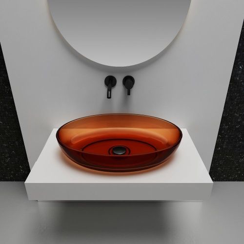 Раковина из полиэфирной смолы Abber KRISTALL AT2801Opal 60х40 накладная цвет коричневый без отверстий под смеситель - фото 3