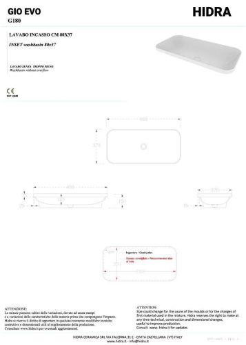 Раковина керамическая Hidra Gio G180/026 80х40 встраиваемая цвет черный без отверстий под смеситель - фото 2