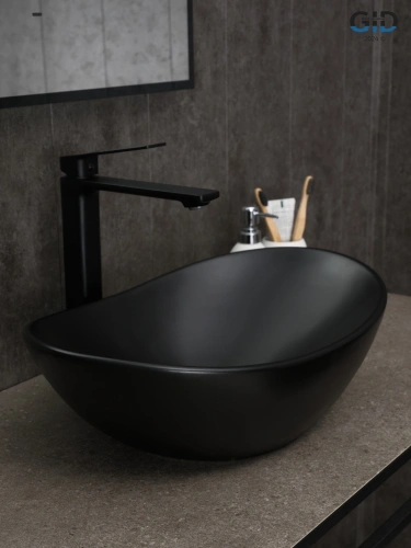 Раковина керамическая Gid Lago 53352 50х30 накладная цвет черный без отверстий под смеситель - фото 2