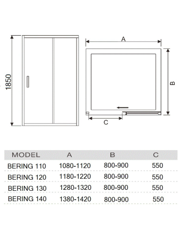 Душевая дверь River BERING 10000002016 140х185 стекло матовое профиль хром - фото 2